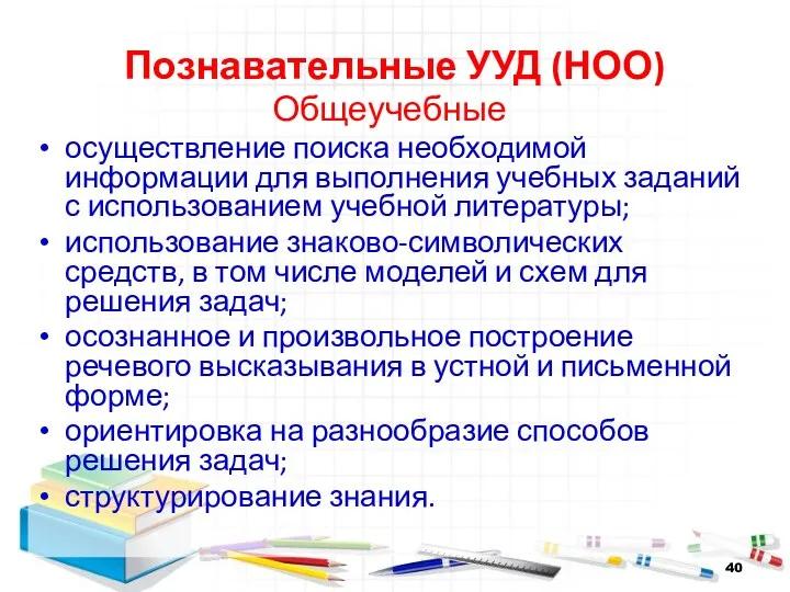 Познавательные УУД (НОО) Общеучебные осуществление поиска необходимой информации для выполнения