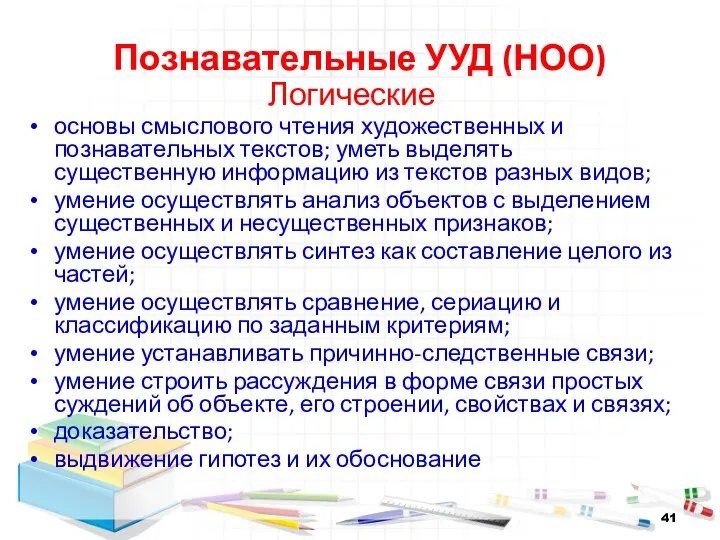 Познавательные УУД (НОО) Логические основы смыслового чтения художественных и познавательных