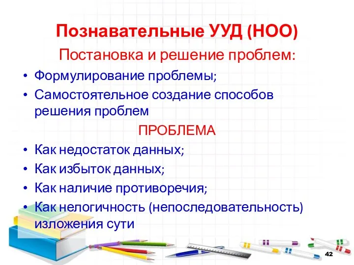 Познавательные УУД (НОО) Постановка и решение проблем: Формулирование проблемы; Самостоятельное