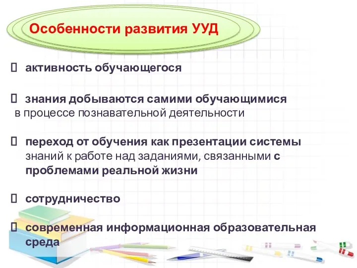 . активность обучающегося знания добываются самими обучающимися в процессе познавательной