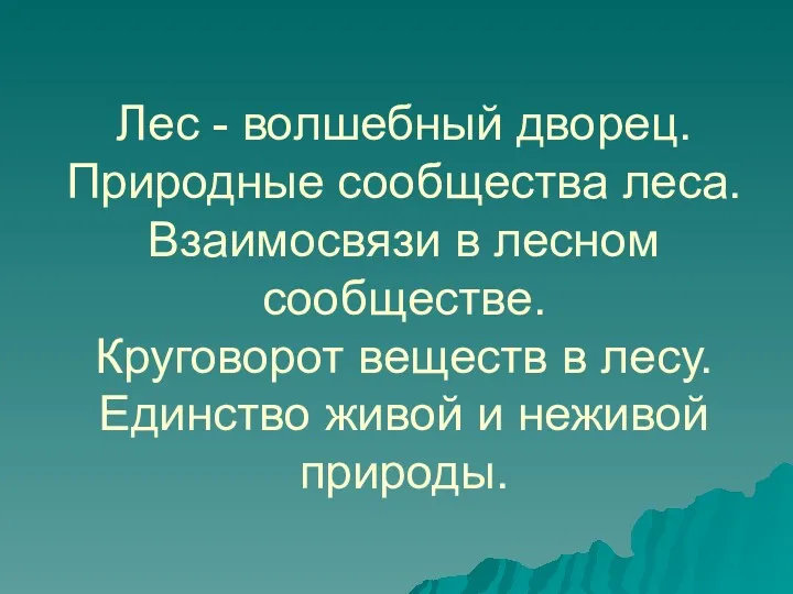 Лес - волшебный дворец. Природные сообщества леса. Взаимосвязи в лесном