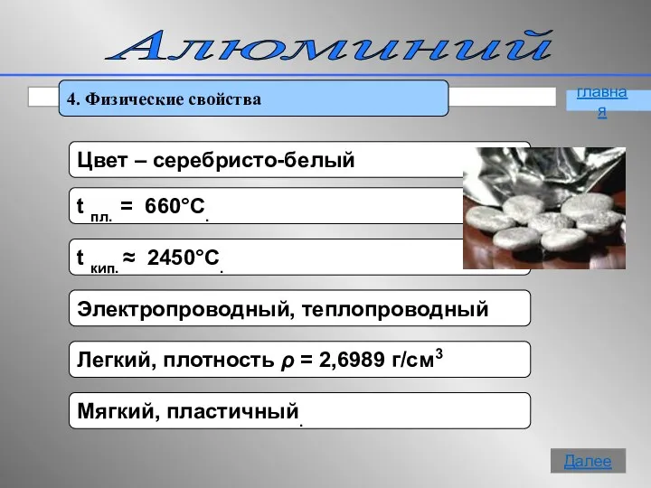 Алюминий 4. Физические свойства главная Далее