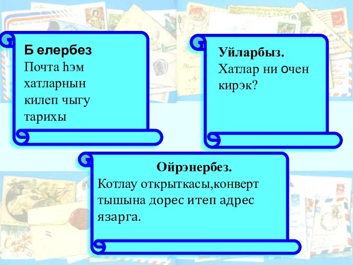 Б елербез Почта һэм хатларнын килеп чыгу тарихы Уйларбыз. Хатлар ни очен кирэк?