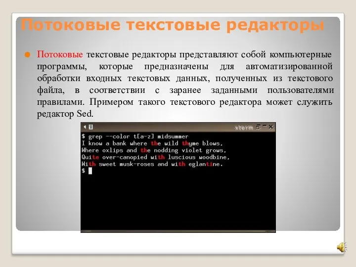 Потоковые текстовые редакторы Потоковые текстовые редакторы представляют собой компьютерные программы,