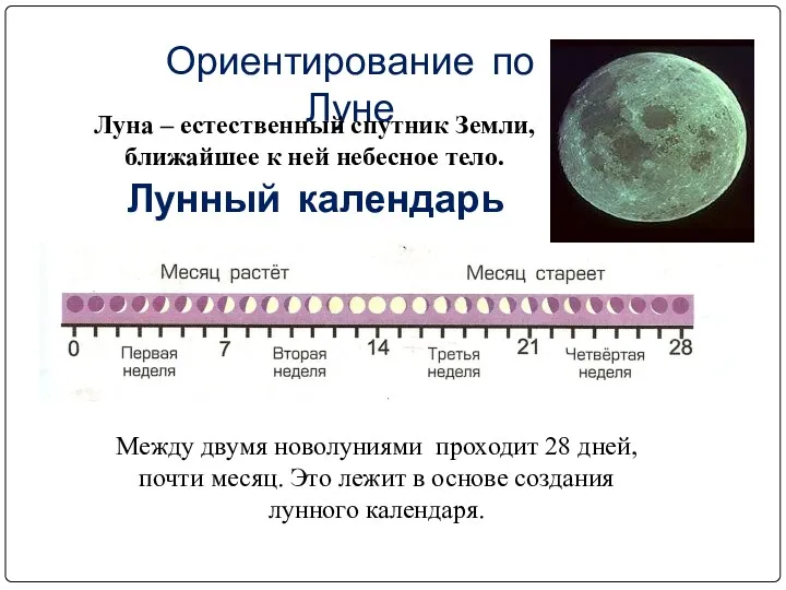 Ориентирование по Луне Луна – естественный спутник Земли, ближайшее к