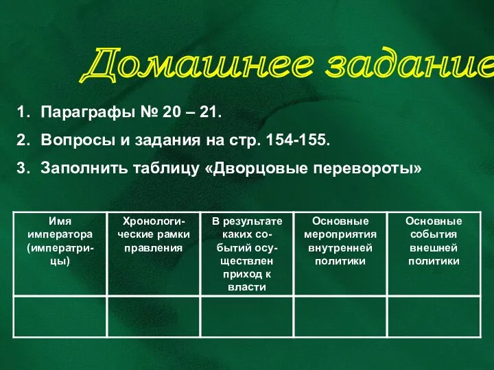 Домашнее задание Параграфы № 20 – 21. Вопросы и задания