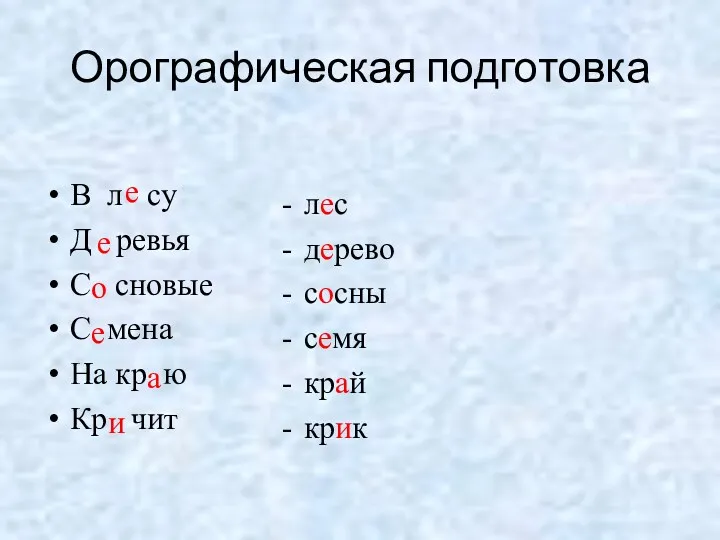 Орографическая подготовка о В л су Д ревья С сновые