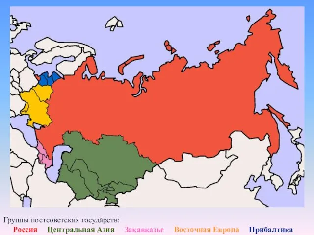 Группы постсоветских государств: Россия Центральная Азия Закавказье Восточная Европа Прибалтика