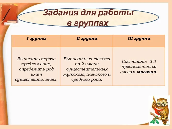 Задания для работы в группах.