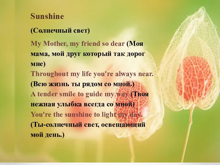 Sunshine (Солнечный свет) My Mother, my friend so dear (Моя