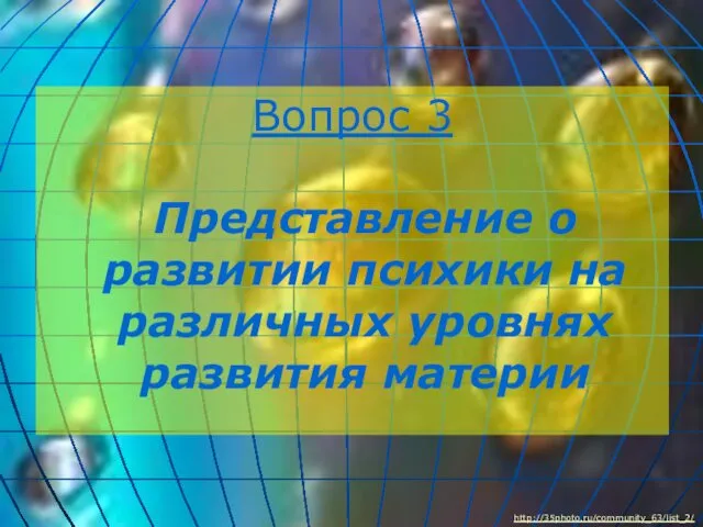 http://35photo.ru/community_63/list_2/ Вопрос 3 Представление о развитии психики на различных уровнях развития материи