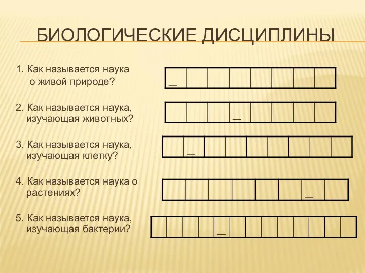 БИОЛОГИЧЕСКИЕ ДИСЦИПЛИНЫ 1. Как называется наука о живой природе? 2.