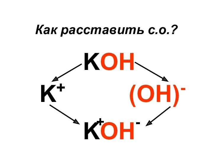 Как расставить с.о.? KOH (OH)- K+ KOH - +