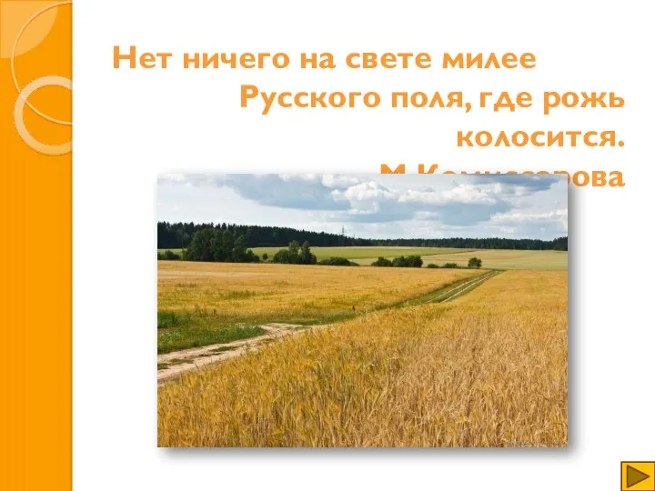 Нет ничего на свете милее Русского поля, где рожь колосится. М.Комиссарова