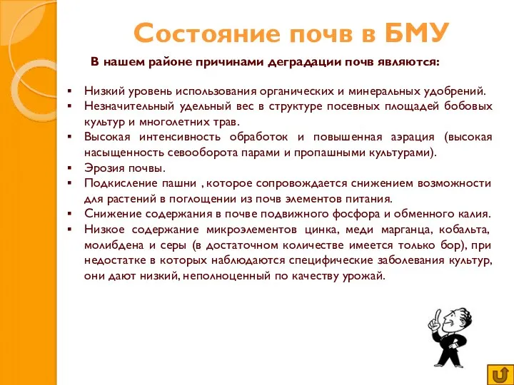 Состояние почв в БМУ В нашем районе причинами деградации почв