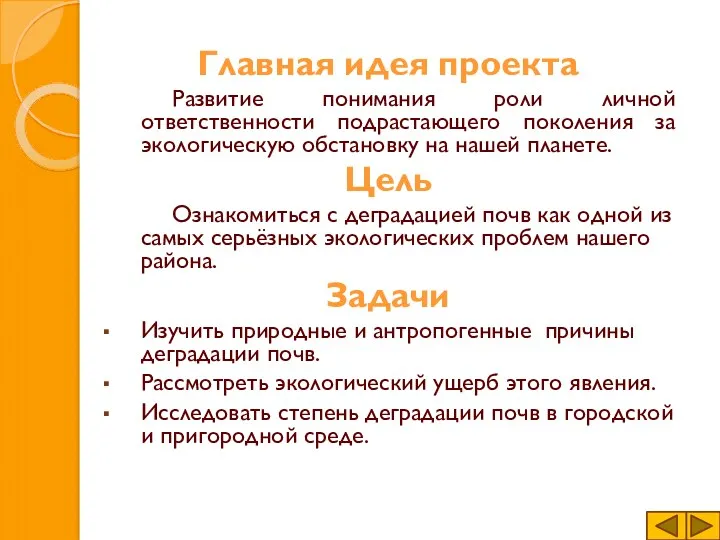 Главная идея проекта Развитие понимания роли личной ответственности подрастающего поколения