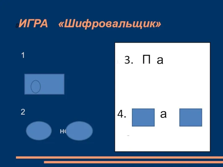 ИГРА «Шифровальщик» 1 2 но 3. П а 4. а