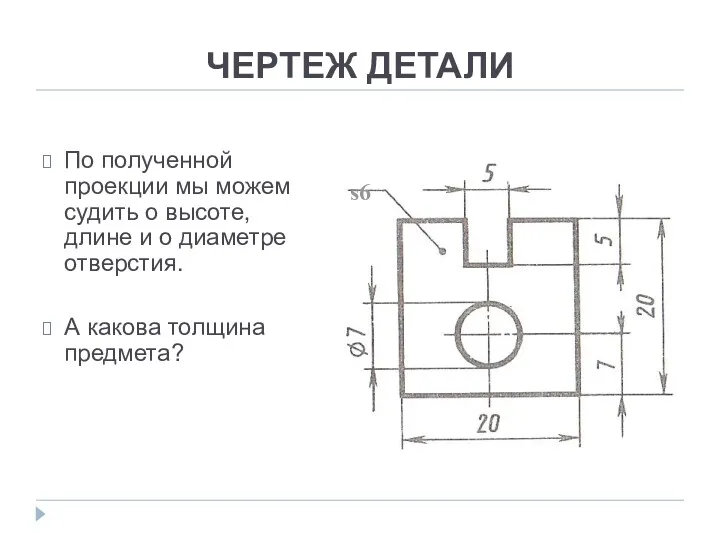 ЧЕРТЕЖ ДЕТАЛИ По полученной проекции мы можем судить о высоте,