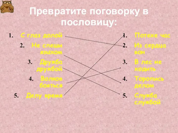 Превратите поговорку в пословицу: С глаз долой Не спеши языком