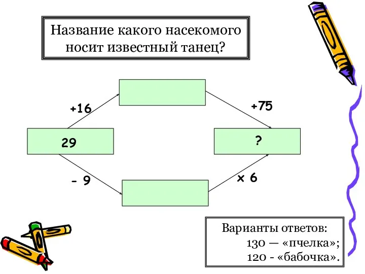 Название какого насекомого носит известный танец? Варианты ответов: 130 —