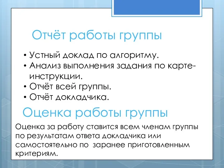 Отчёт работы группы Устный доклад по алгоритму. Анализ выполнения задания