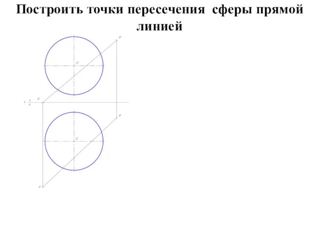 Построить точки пересечения сферы прямой линией