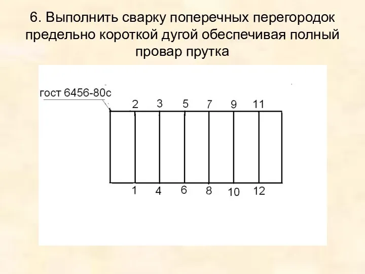 6. Выполнить сварку поперечных перегородок предельно короткой дугой обеспечивая полный провар прутка