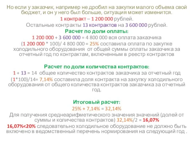 Но если у заказчик, например не дробил на закупки малого