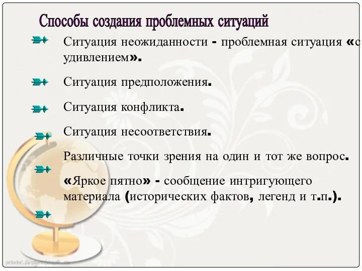 Ситуация неожиданности - проблемная ситуация «с удивлением». Ситуация предположения. Ситуация