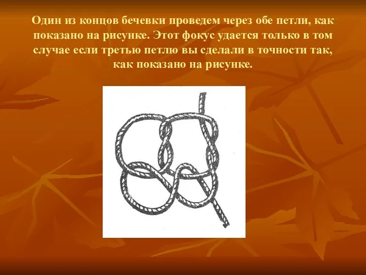 Один из концов бечевки проведем через обе петли, как показано на рисунке. Этот