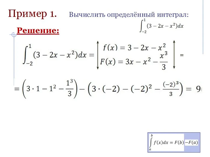 Пример 1. Вычислить определённый интеграл: = Решение:
