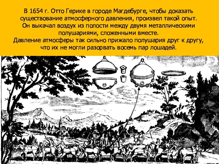 В 1654 г. Отто Герике в городе Магдебурге, чтобы доказать