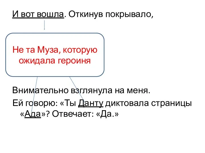 И вот вошла. Откинув покрывало, Внимательно взглянула на меня. Ей говорю: «Ты Данту