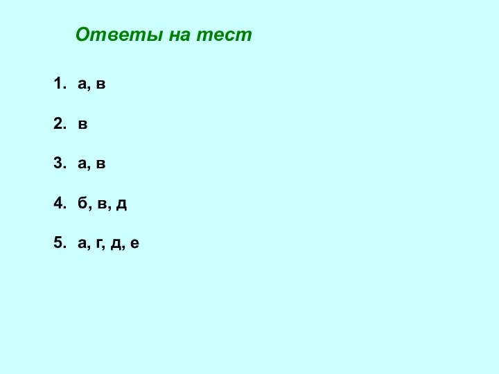 Ответы на тест а, в в а, в б, в, д а, г, д, е