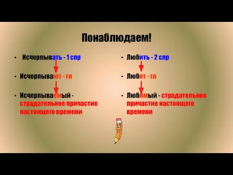 Понаблюдаем! Исчерпывать - 1 спр Исчерпывают - гл Исчерпываемый -