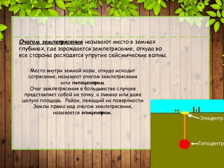 Очагом землетрясения называют место в земных глубинах, где зарождается землетрясение,