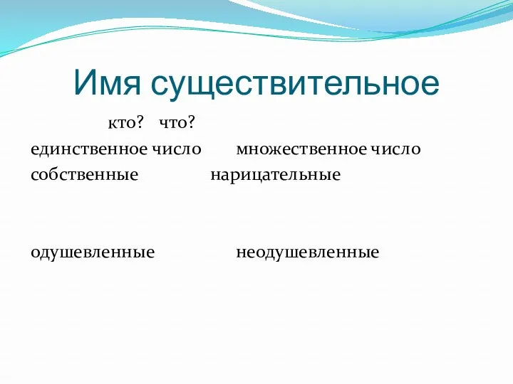 Имя существительное кто? что? единственное число множественное число собственные нарицательные одушевленные неодушевленные