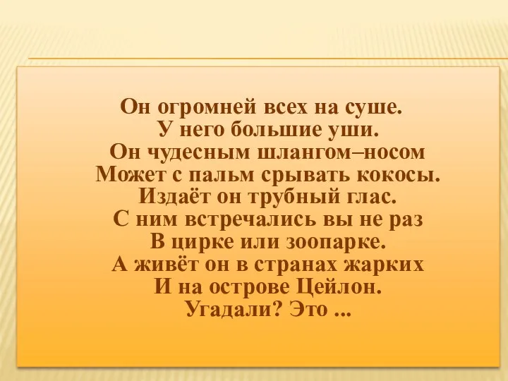 Он огромней всех на суше. У него большие уши. Он