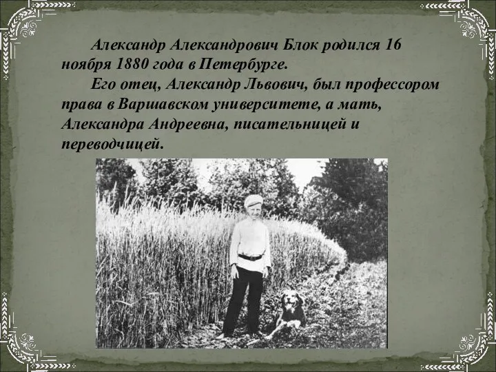 Александр Александрович Блок родился 16 ноября 1880 года в Петербурге.