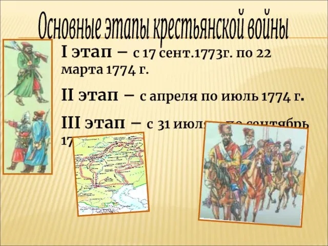 Основные этапы крестьянской войны I этап – с 17 сент.1773г.