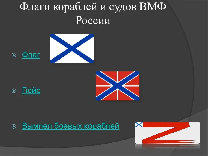 Флаги кораблей и судов ВМФ России Флаг Гюйс Вымпел боевых кораблей