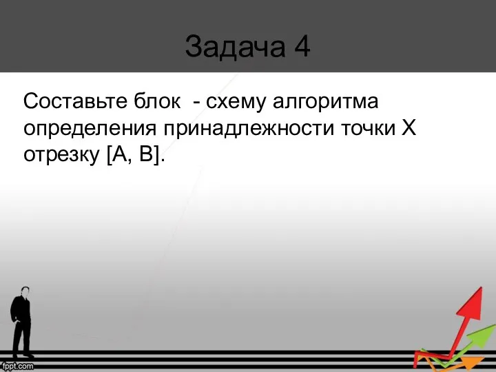 Задача 4 Составьте блок - схему алгоритма определения принадлежности точки Х отрезку [A, B].