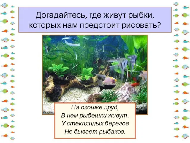 Догадайтесь, где живут рыбки, которых нам предстоит рисовать? На окошке