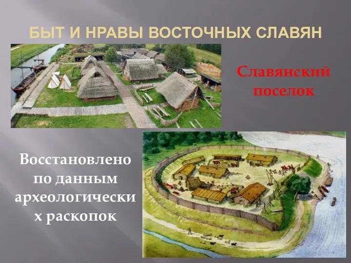 БЫТ И НРАВЫ ВОСТОЧНЫХ СЛАВЯН Славянский поселок Восстановлено по данным археологических раскопок
