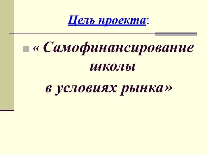 Цель проекта: « Самофинансирование школы в условиях рынка»