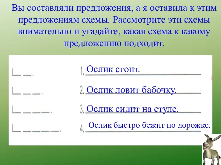 Вы составляли предложения, а я оставила к этим предложениям схемы.