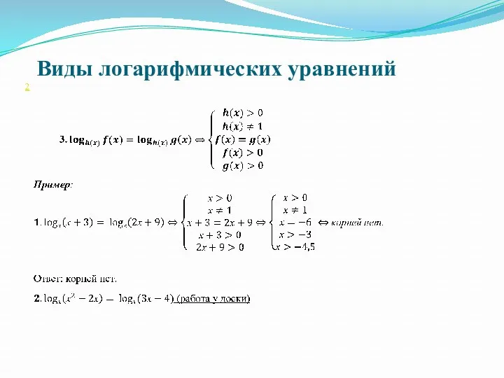 Виды логарифмических уравнений 2