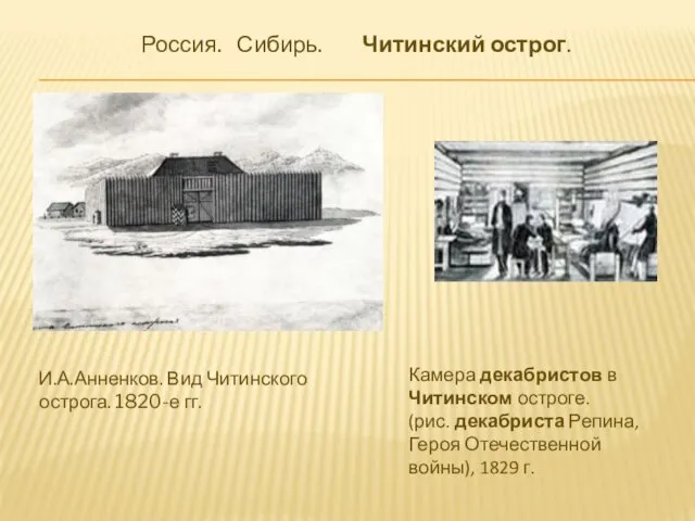 Россия. Сибирь. Читинский острог. Камера декабристов в Читинском остроге. (рис.