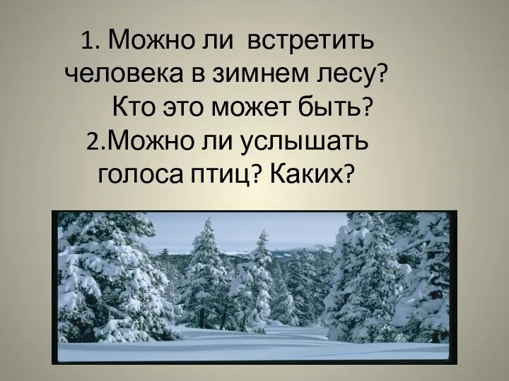 1. Можно ли встретить человека в зимнем лесу? Кто это