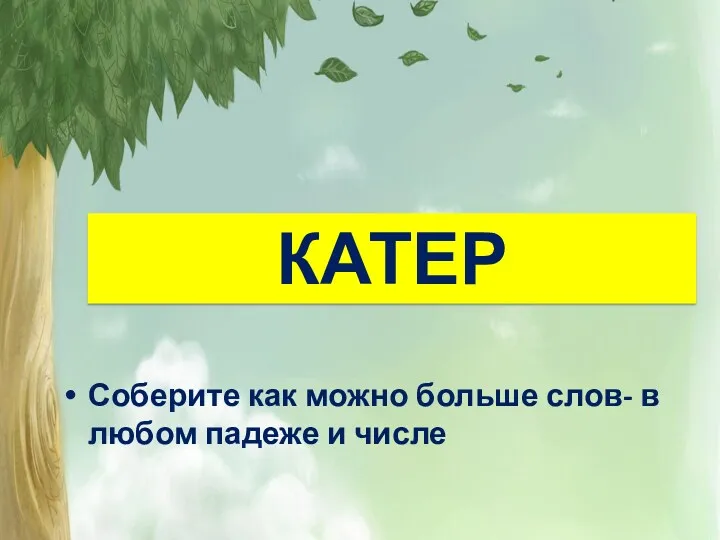 КАТЕР Соберите как можно больше слов- в любом падеже и числе